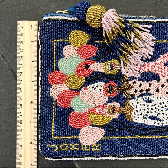 Anthropologie, beaded clutch purse, playing card joker design. - Picture 10 of 11